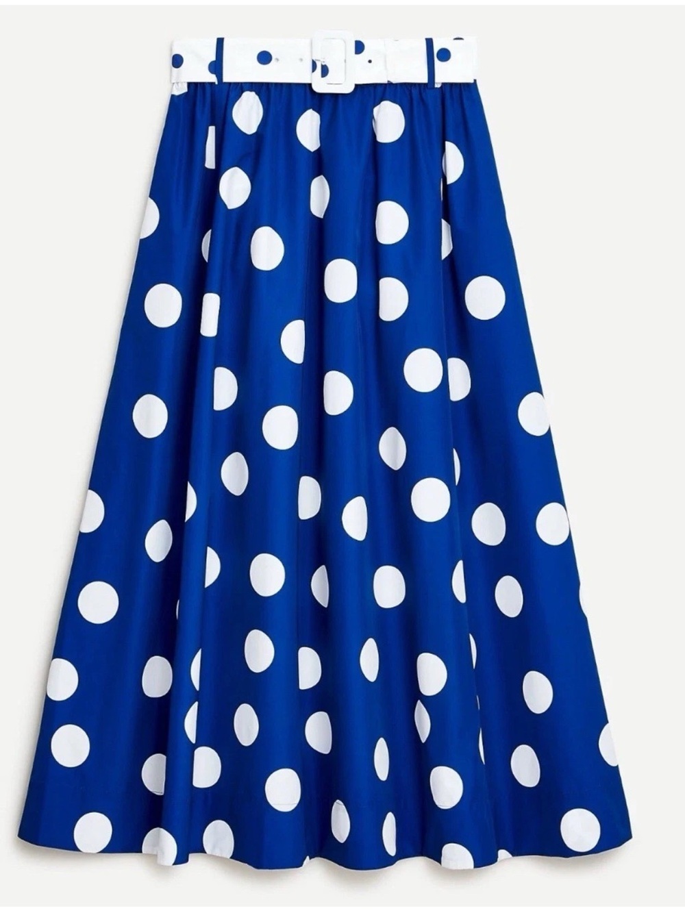 NWT J. Crew Royal Blue Maxi Skirt with White Polka Dots and Belt